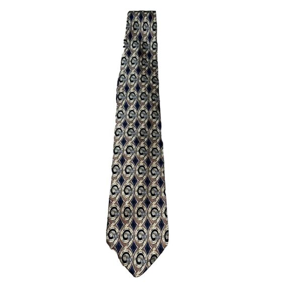 Pavia Italian Made Silk Neck Tie Geometric Classic Office Tan Black Blue Italy - Picture 1 of 6